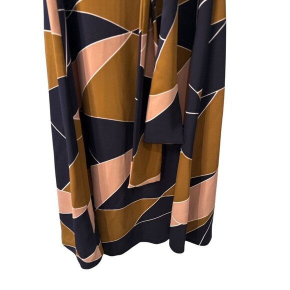 Ann Taylor Modern Geo Tie Waist Midi Navy/Pink Dress Size 2, Pre-Owned EUC - Picture 2 of 8